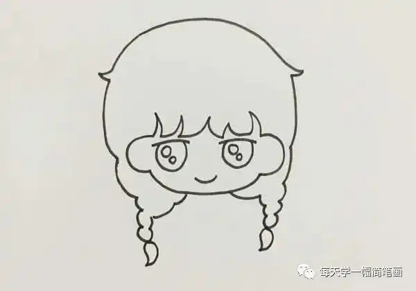 每天学一幅简笔画漂亮的麻花辫女孩简笔画画法步骤图片
