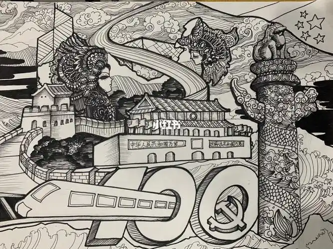 庆祝建党100周年线描稿