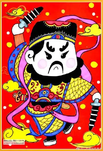 儿童画创意美术:萌态十足的门神儿童画#儿童画#黑白线描画#创意儿童