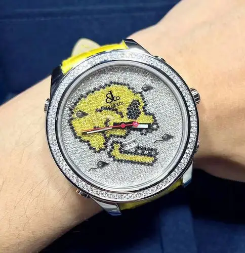 捷克豹 jcskull2 五地时 精钢外圈镶钻47mm满钻加黄钻骷髅头拼色图案