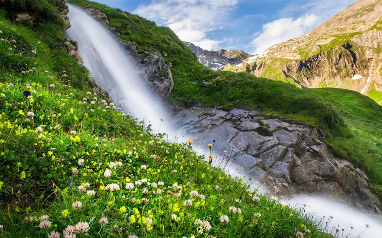 森林间瀑布美景图片桌面壁纸高清大图预览1920×1200_风景壁纸下载_美