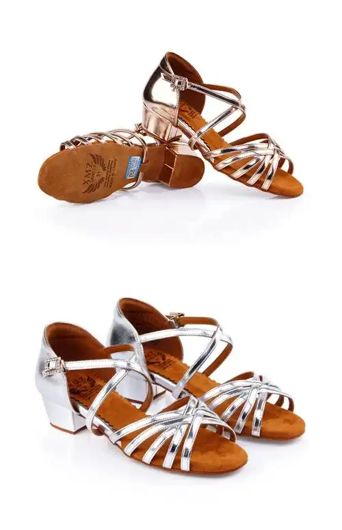 贝·蒂专业女童拉丁舞鞋儿童女孩中低跟跳舞鞋软底练功白色舞蹈鞋