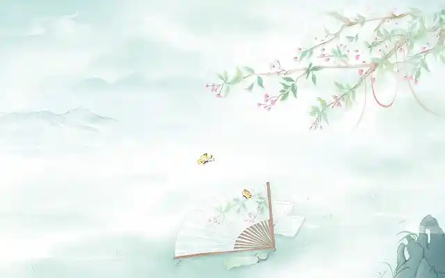 水彩风景国风山水风景古风中国风花