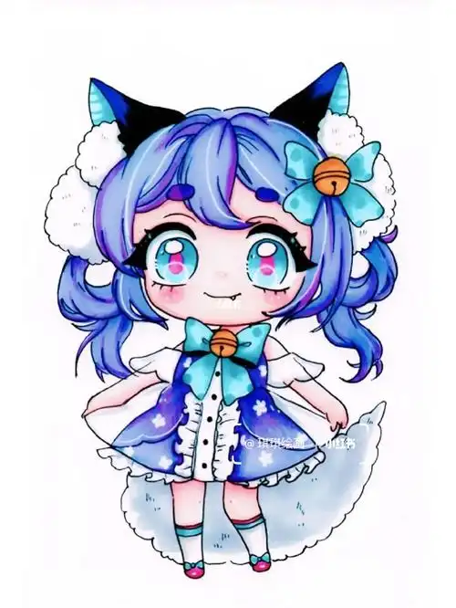 猫女孩卡通漫画q版动漫人物马克笔儿童画