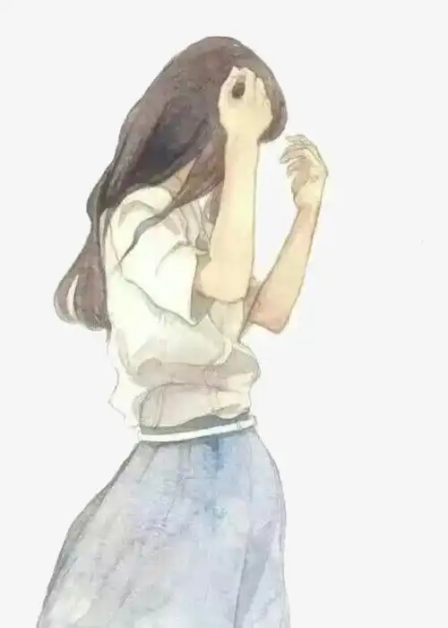 长发美女侧影水彩图案