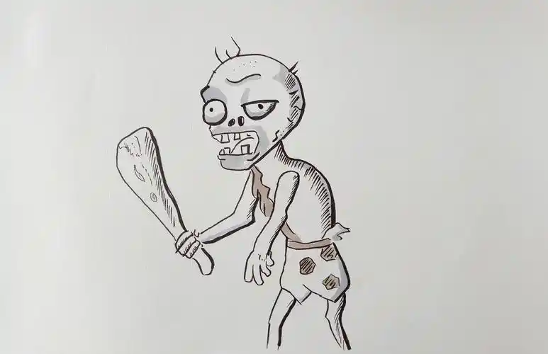 植物大战僵尸漫画之拿着木棍的僵尸卡通画法