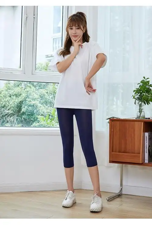 浪莎冰丝打底裤女外穿夏薄款防走光丝滑弹力紧身七分裤运动女士清凉