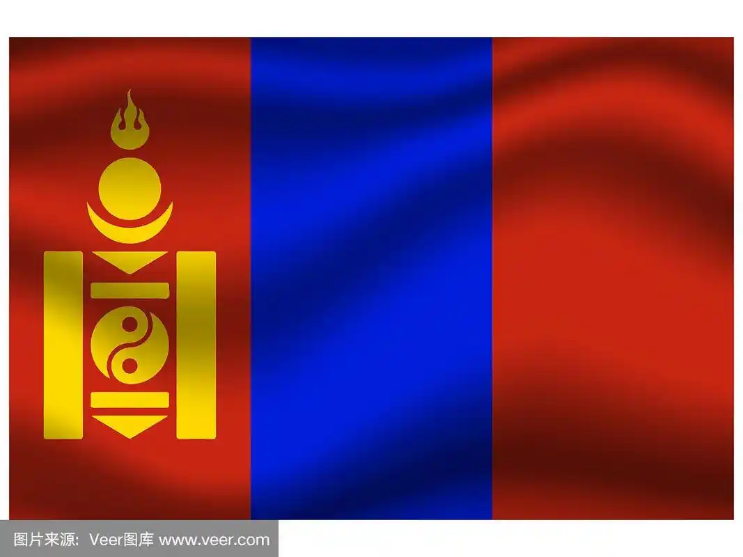 白色背景上的蒙古国旗飘扬和阴影效果.为你的业务.原色和比例.