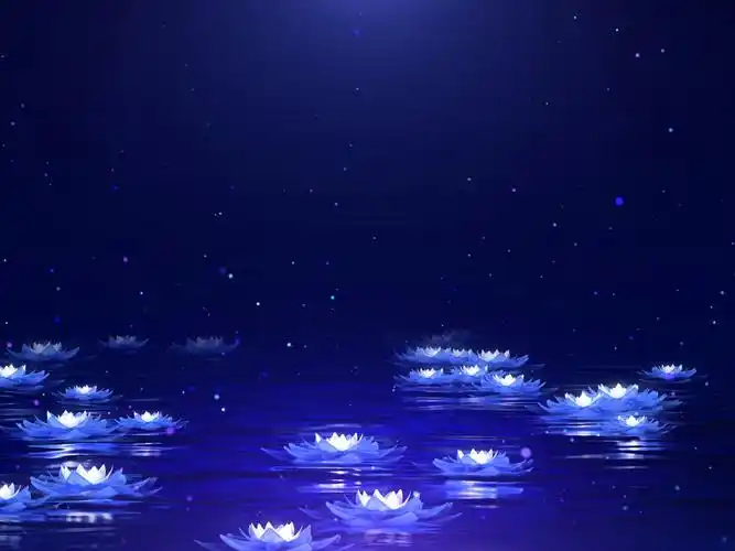 (mgg7)梦幻蓝色夜色莲花粒子金色荷花瓣唯美led大屏幕舞台背景视频