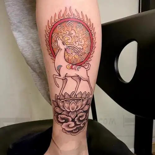 鹿/莲花鹿纹身寓意着美丽,善_纹身吧社区 - 纹身大咖