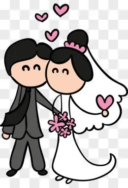 矢量手绘卡通新郎和新娘