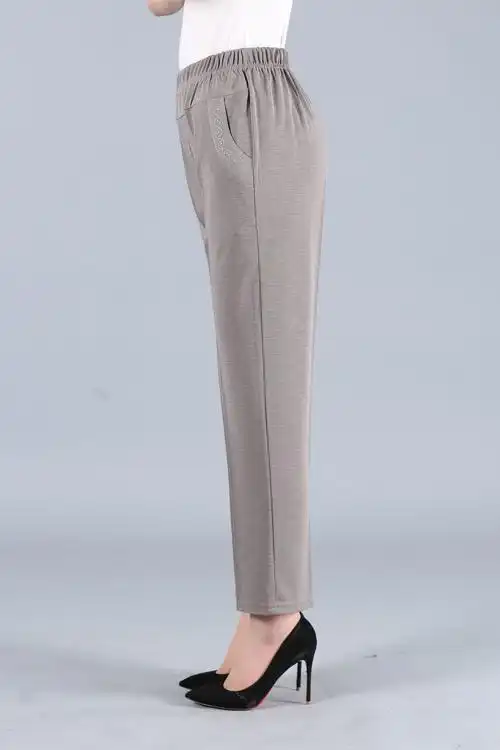 夏季新款中老年女裤休闲宽松女式九分裤妈妈奶奶装松紧高腰裤子长