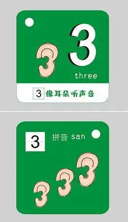 数字3早教卡片认识字神器认识耳朵拼音拼读训练早教卡片