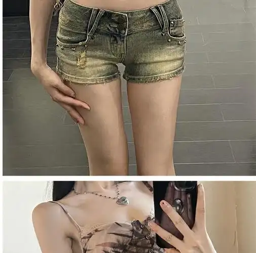 浅色复古牛仔超短裤女夏季ins潮高街水洗低腰小个子辣妹包臀裤… - 17