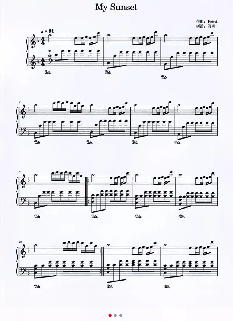 my sunset 钢琴谱分享. my sunset五线谱分 - 抖音