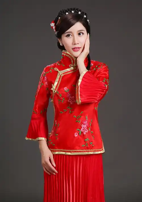 古装民国中式婚礼姐妹小凤仙戏服古筝演出服angelababy秀禾伴娘服