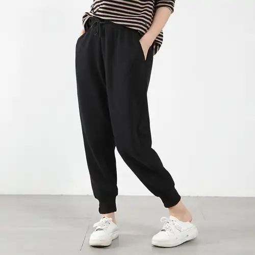 2020新款休闲裤女秋季新款高腰显瘦宽松垂坠感加绒哈伦运动长裤女