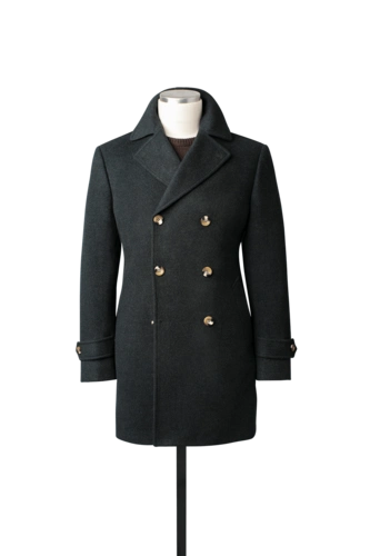 炭灰色双排扣海军大衣