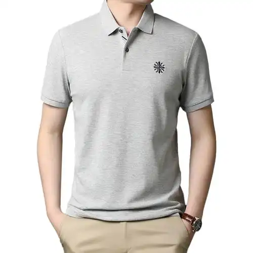 短袖啄木鸟夏季男士100纯棉中年休闲宽松翻领绣花t恤男装polo衫