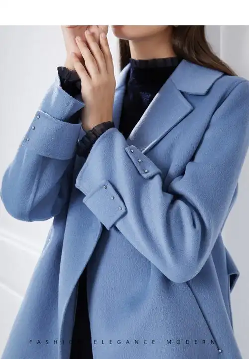 cadidl/卡迪黛尔女装纯羊毛英伦风高级大衣中长款秋季新款 青蓝色 l