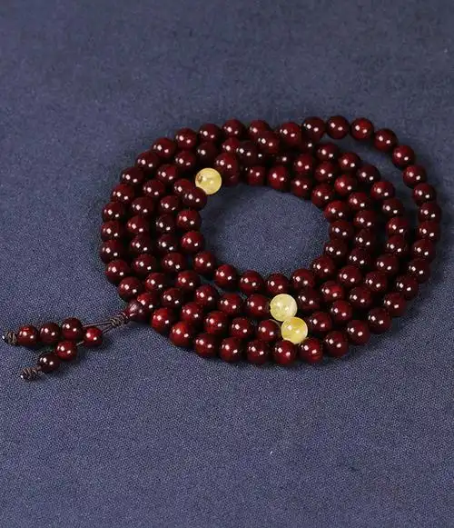 印度小叶紫檀蜜蜡款手串108颗佛珠多圈手链女生男挂脖毛衣链蜜蜡款06