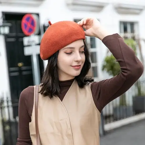 贝雷帽女秋冬韩版日系百搭羊毛蓓蕾帽英伦复古画家帽甜美南瓜帽子