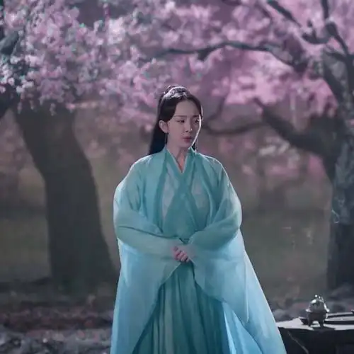 依锦艾三生三世白浅杨幂同款古装汉服仙女成人纯色大摆裙雪纺网纱夏绿