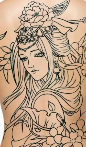 求一个满背貂蝉纹身上色图