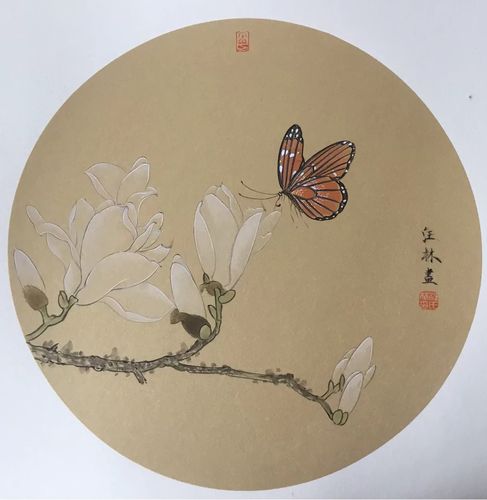 国画底稿白描线稿熟宣卡纸打印直接上色圆形国画