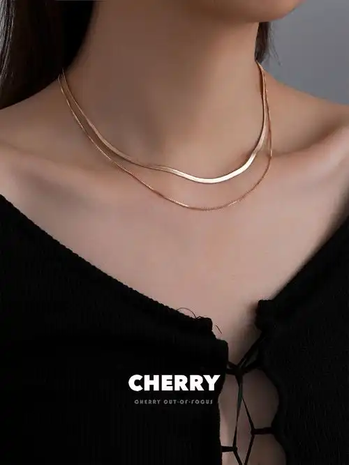 双层叠戴金色蛇骨链女2021年新款项链ins潮简约素链高级感脖颈链