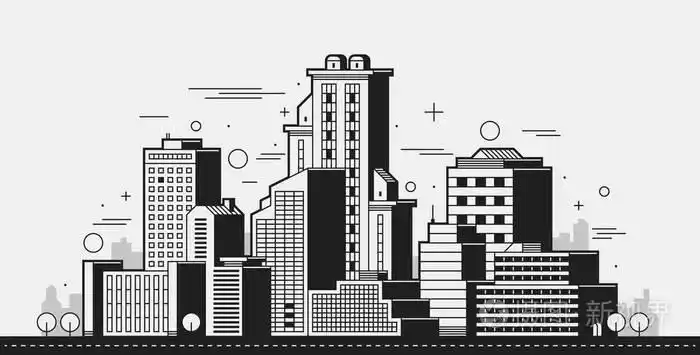 白色背景的黑白轮廓风格的塔楼和建筑物插画-正版商用图片11t2wn-摄图