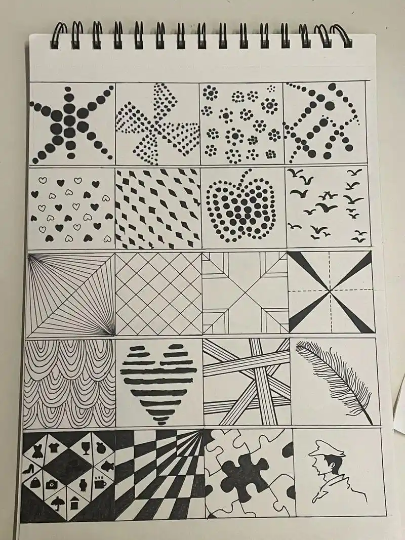 点线面构图 一二排,点构成 三四排,线构成 第五排,面构成