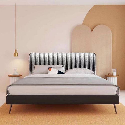 千鸟格大床北欧布艺床现代卧室时尚小户型实木储物双人床简约大床