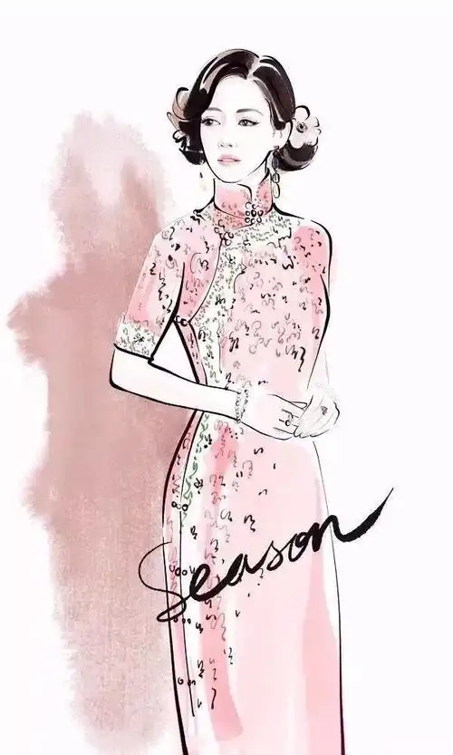 国画插画丨穿旗袍的女人