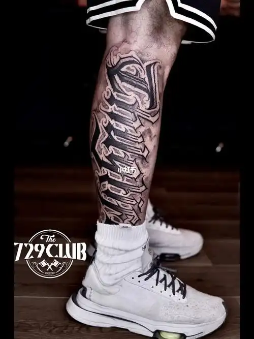 7315百搭花体字纹身|男生小腿外侧