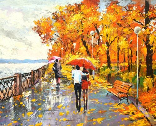 丙烯装饰画公园风景装饰画酒吧挂画沙发墙挂画刀油画手绘现代