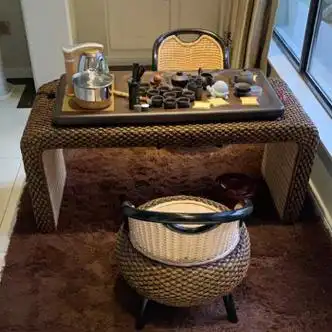 馨怡福阳台茶桌家用小茶台藤编茶几仿古功夫茶桌椅组合喝茶桌禅意泡