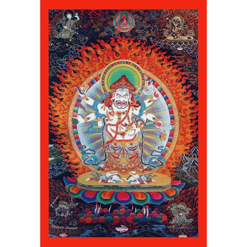 佛像结缘白六臂玛哈嘎拉画像佛菩萨画像图挂画唐卡相片纸双面塑封