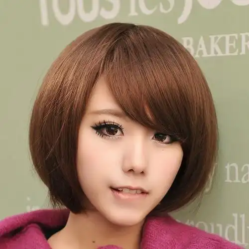 亚麻黄 斜刘海(送发网) 假发女短发帅气bobo头逼真波波头假发短直发齐
