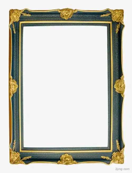 金色华立长方形画框png素材透明免抠图片卡通手绘