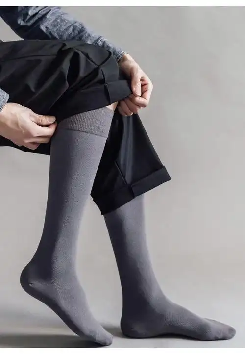 长筒袜男夏季薄款男士加长长款及膝盖长袜棉色商务西装正装袜深灰浅灰