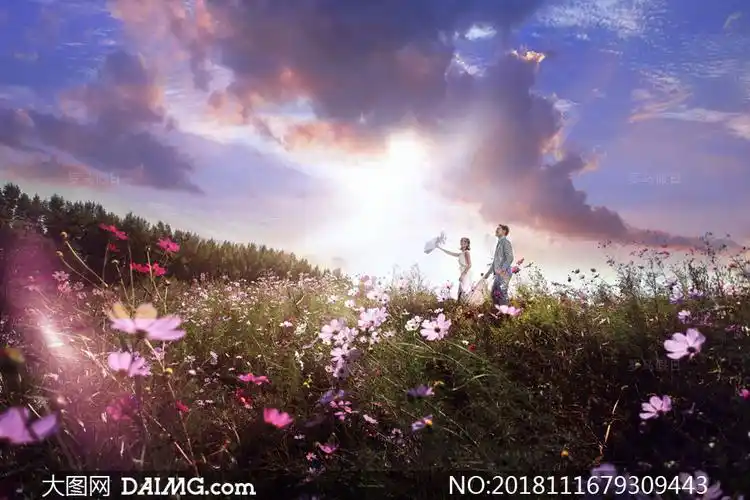 天空云彩花田风景主题抠图背景模板_大图网图片素材