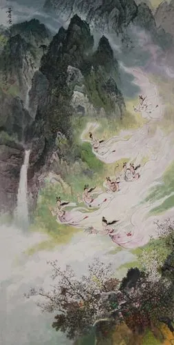 人民艺术家金柄男《金刚山八仙女》朝鲜国画人物【朝艺馆藏品】