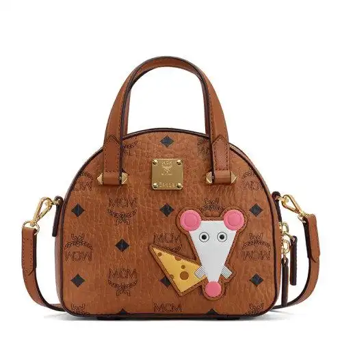 【包税】mcm 女士棕色卡通米老鼠图案手提包单肩包女包 mwtasse10co