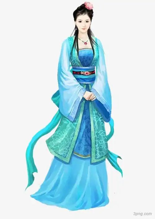 蓝衣站立美女古风手绘