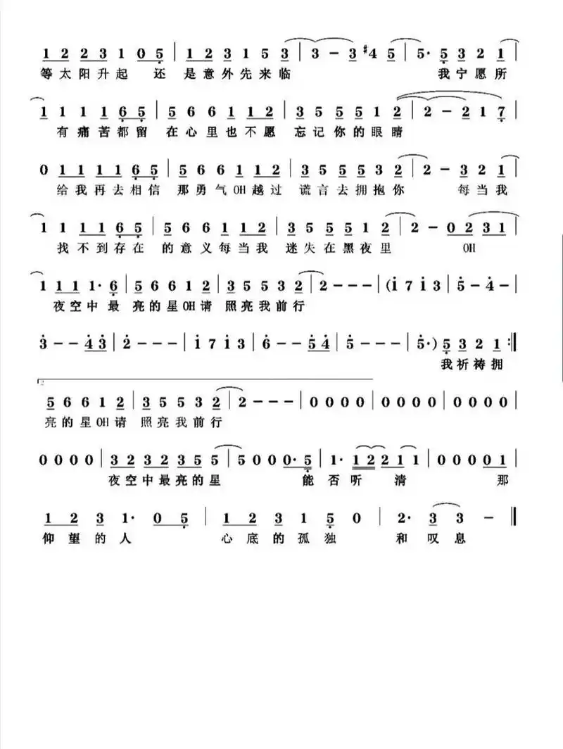 《夜空中最亮的星》简谱 肖战2020重阳节《夜空中最亮的星》