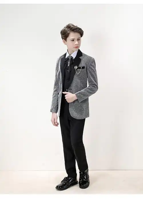 2022春季新款英伦风小男孩主持人演出服中大童灰色潮流男童小西装