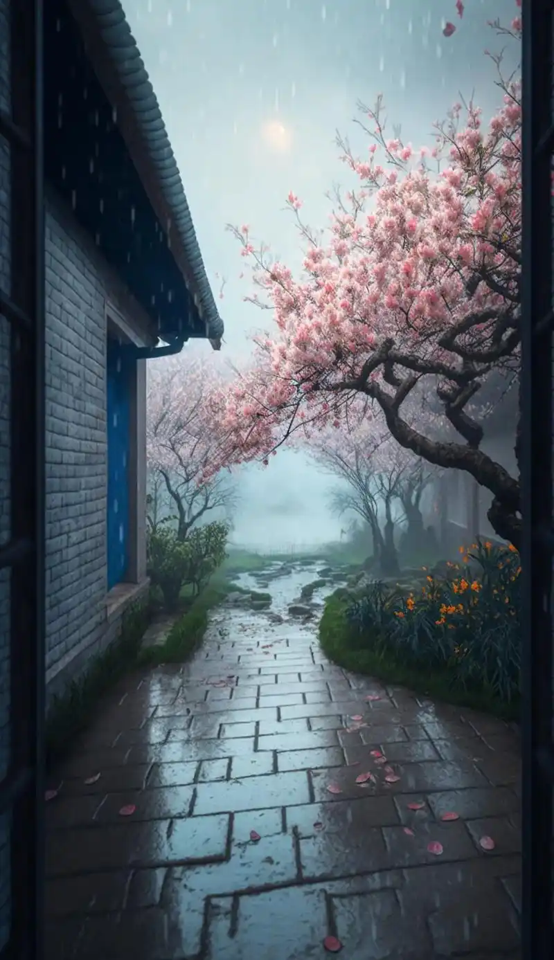 壁纸丨雨中桃花美景.雨后,江南乡村美景,朦胧中透着一丝的情意 - 抖音
