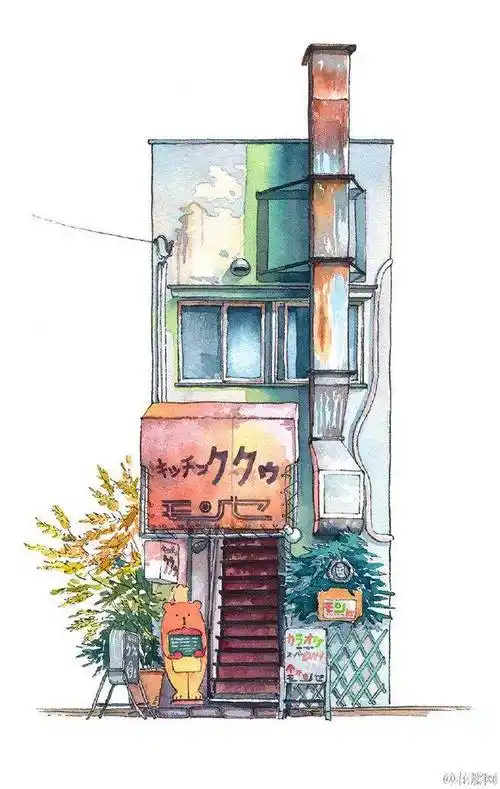 日系建筑水彩日系建筑水彩插画