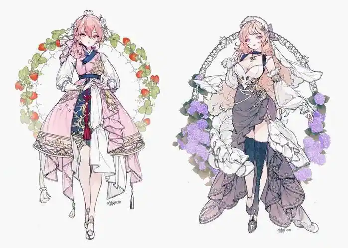 动漫少女华丽礼服服饰设计素材分享~-服装服装时装画/手绘技巧-cfw